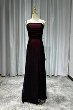 Sheath Spaghetti Straps Tulle Long Prom Dress With Silt