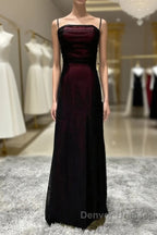 Sheath Spaghetti Straps Tulle Long Prom Dress With Silt