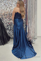 Sheath Strapless Corset Satin Prom Dress with Slit