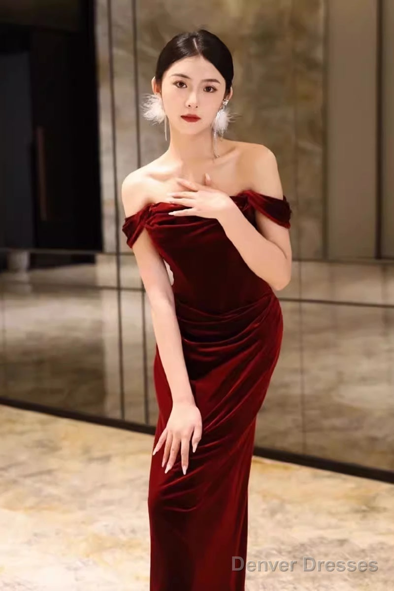 Sheath Strapless Red Velvet Prom Dresses Evening Dress Secondary image