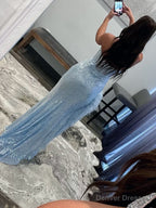 Sheath Strapless Sequin Prom Dress With Slit
