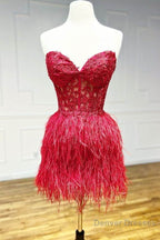 Sheath Sweetheart Lace Feather Skirt Homecoming Dress
