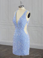 Sheath V-neck Sequin Short/Mini Velvet Sequins Dress