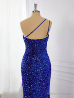 Sheath Velvet Sequins One-Shoulder Sweep Train Dress