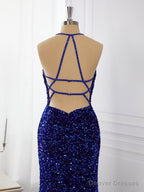 Sheath Velvet Sequins V-neck Sweep Train Dress