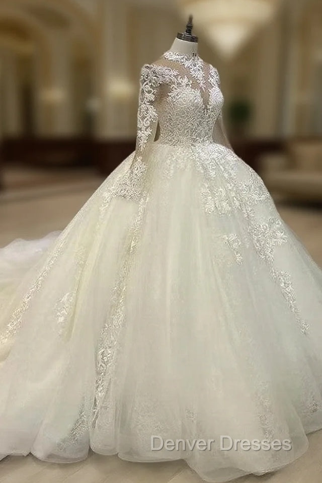 Sheer Lace Sleeve Wedding Ball Gown Dress Main image