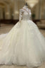 Sheer Lace Sleeve Wedding Ball Gown Dress