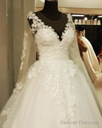 Sheer Long Sleeves Princess Wedding Gowns Lace Appliques