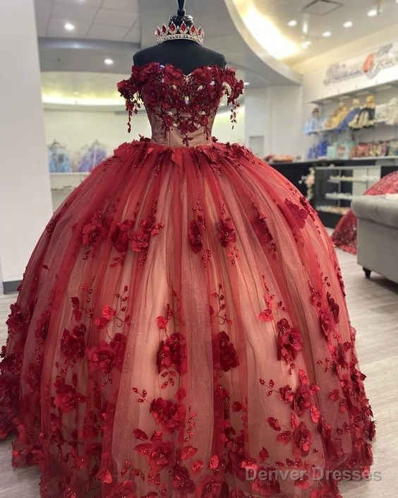 Shimmery Off Shoulder 3D Flowers Quinceanera Dress and Train,Ball Gown Main image
