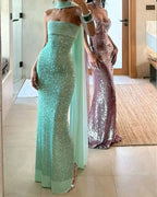 Shinning Mermaid Strapless Green Sequin Prom Dress Party Dress 18Th Birthday Outfits Graduation Dress