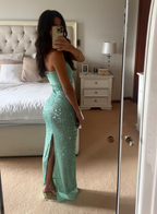Shinning Mermaid Strapless Green Sequin Prom Dress Party Dress 18Th Birthday Outfits Graduation Dress