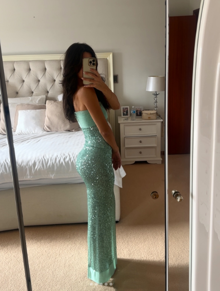 Shinning Mermaid Strapless Green Sequin Prom Dress Party Dress 18Th Birthday Outfits Graduation Dress