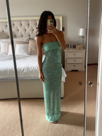 Shinning Mermaid Strapless Green Sequin Prom Dress Party Dress 18Th Birthday Outfits Graduation Dress