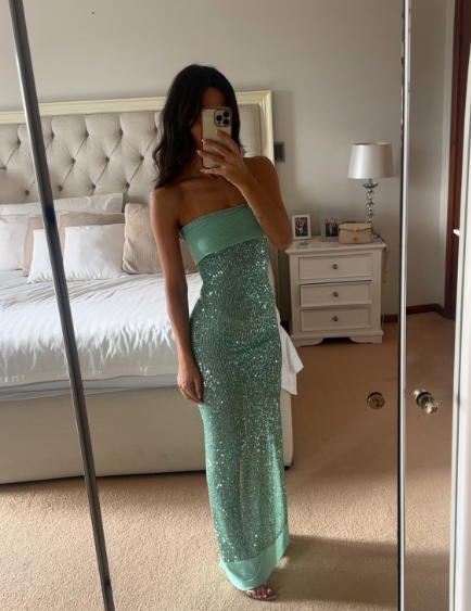 Shinning Mermaid Strapless Green Sequin Prom Dress Party Dress 18Th Birthday Outfits Graduation Dress