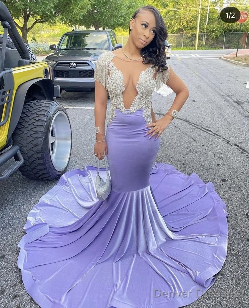 Shinning purple mermaid prom dress with train Main image