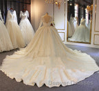 Shinny Long A-line Full Beading Lace-Up Wedding Dress with Sleeves