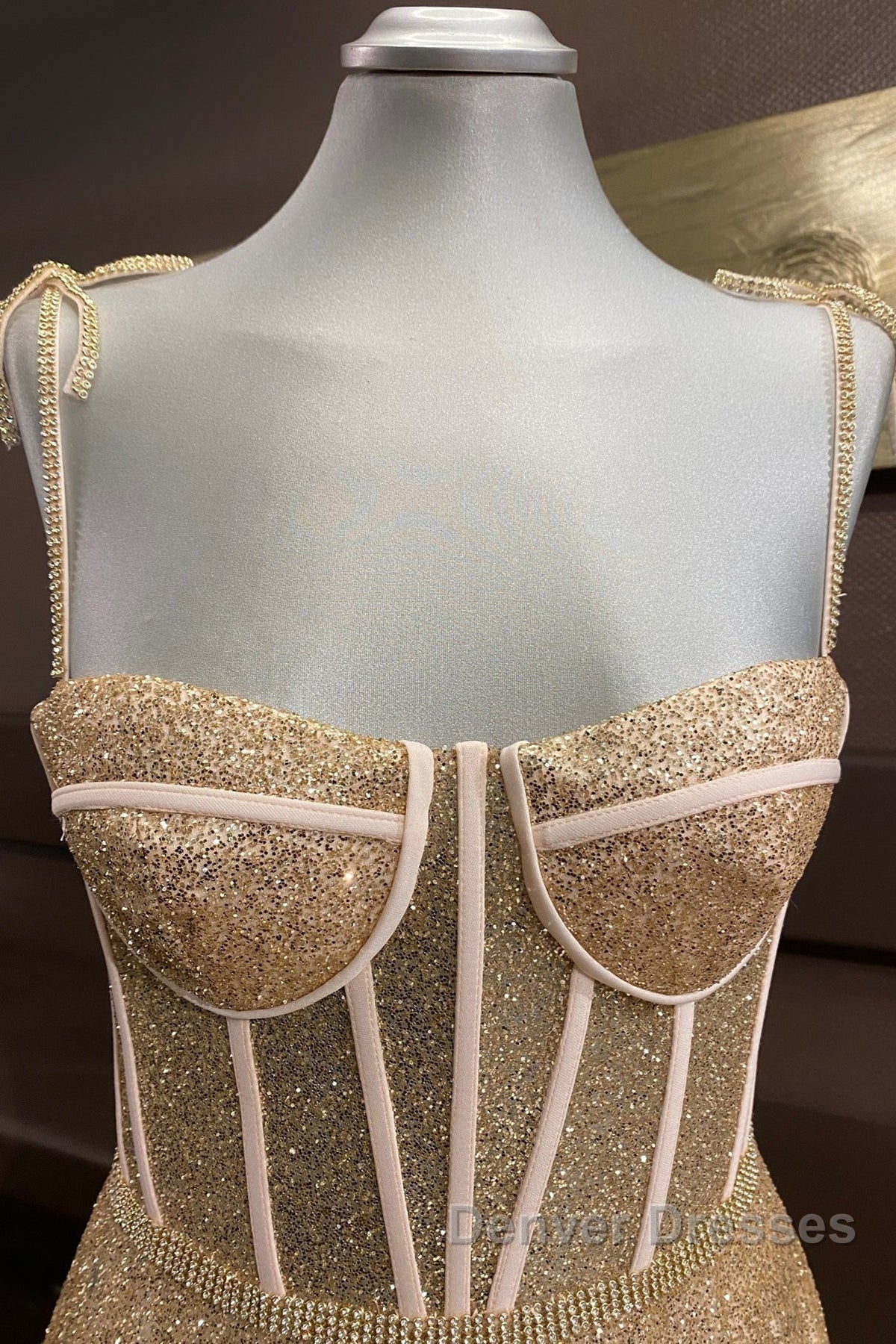 Shiny A Line Spaghetti Straps Gold Prom Dress Long, Sweetheart Neck Golden Formal Dress, Gold Tulle Evening Dress WT1856