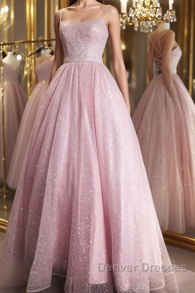 Shiny Backless Pink Sequins Long Prom Dress, Pink Formal Evening Dress, Sparkly Ball Gown
