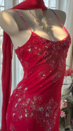 Shiny Beaded Red Mermaid Chiffon Evening Gown Prom Dress