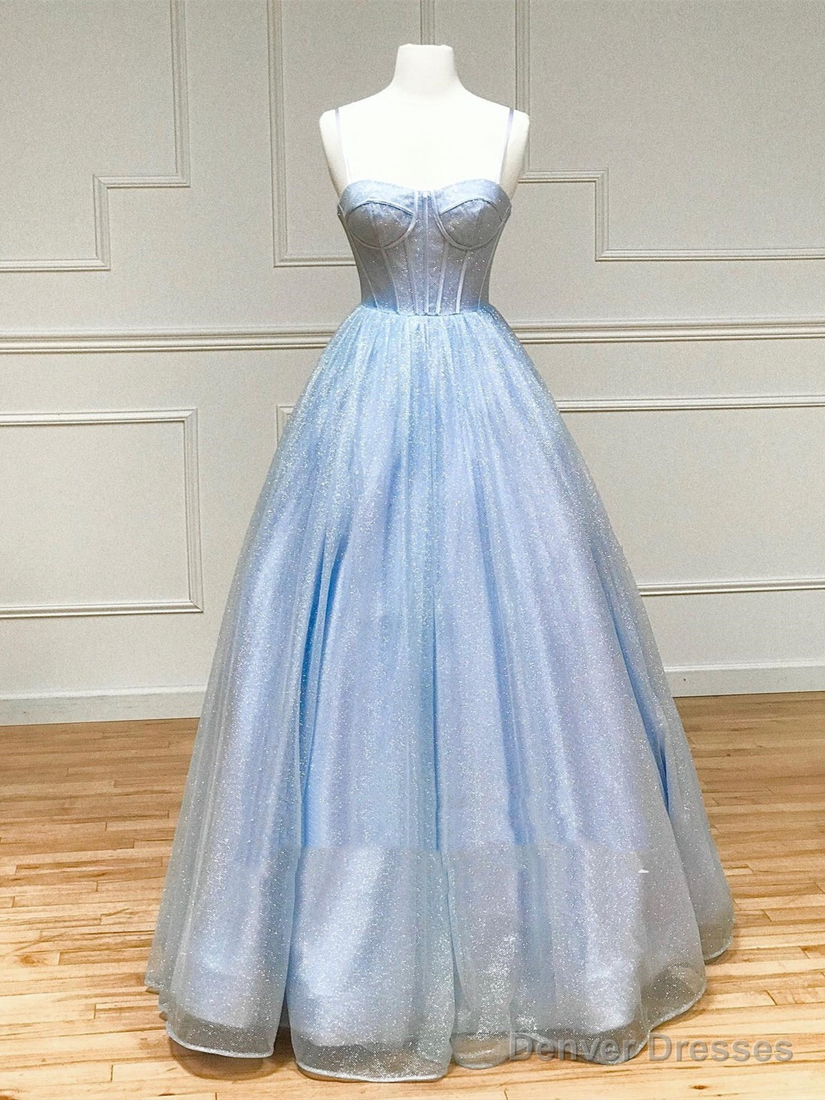 Shiny Blue Long Prom Dresses, Shiny Blue Formal Evening Dresses Main image