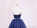 Shiny Blue Tulle Sweetheart Homecoming Dress Party Dress, Navy Blue Short Prom Dress