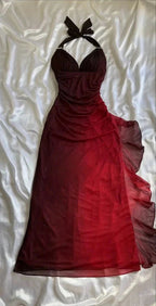 Shiny Chiffon Halter Sheath Prom Dress For Party&Birthday Elegant Blue Evening Gowns