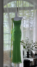 Shiny Full Beaded Heavy Green Mermaid Backless Evening Gown Prom Dress