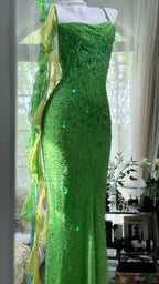 Shiny Full Beaded Heavy Green Mermaid Backless Evening Gown Prom Dress