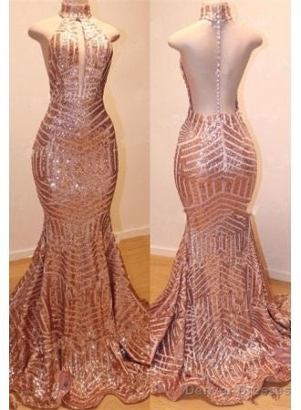 Shiny High Neck Sleeveless Sequins Mermaid Prom Dresses Secondary image