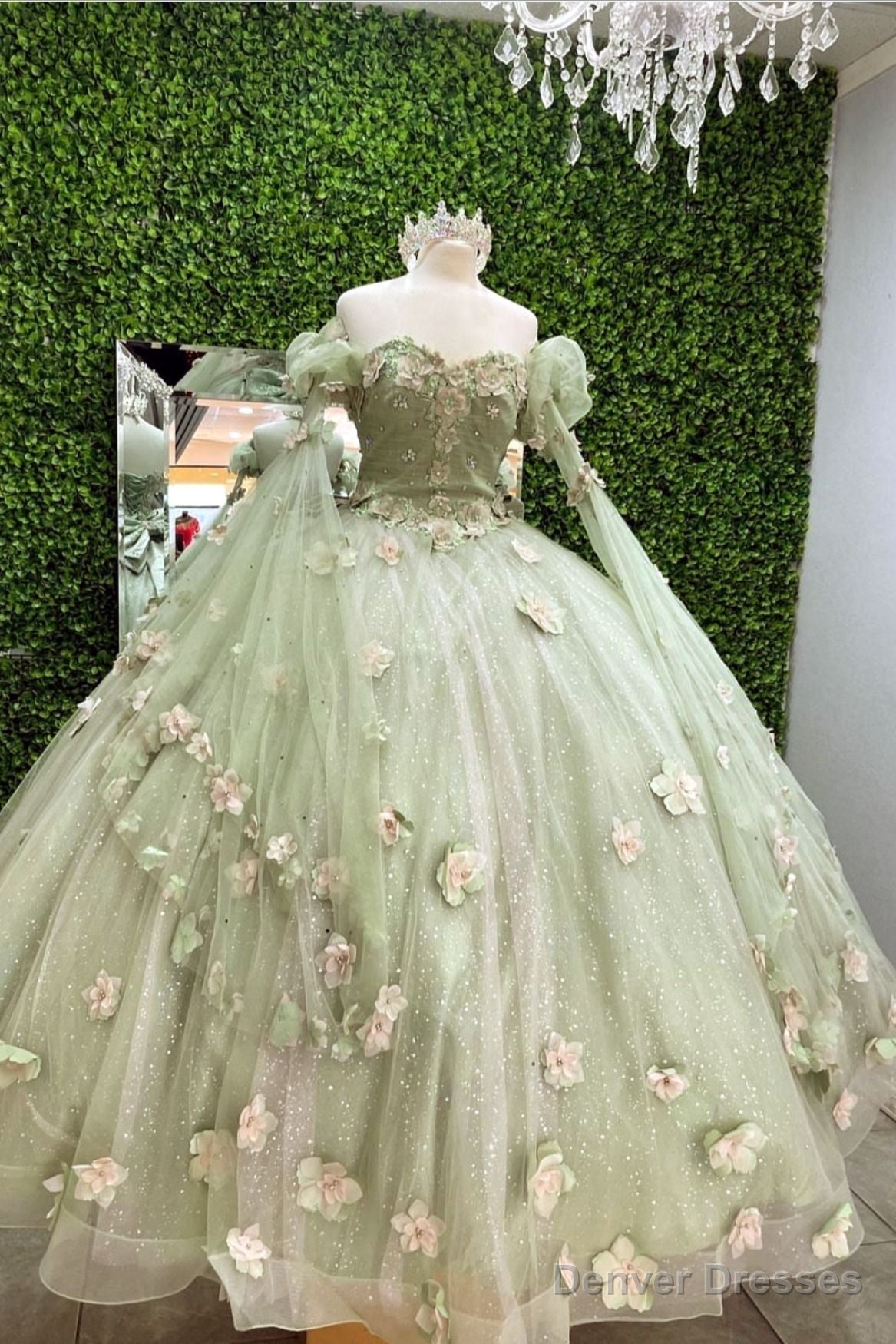 Shiny Light Sage Green Princess Dress with Flowers£¬Light Sage Green Ball Gown,Sweet 16 Dress Secondary image