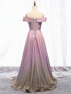 Shiny Off Shoulder Pink Ombre Prom Dress, Pink Ombre Formal Graduation Evening Dress