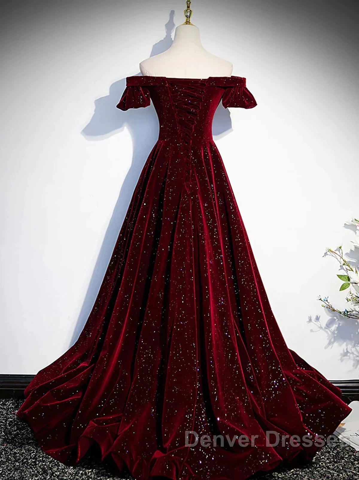 Shiny Off The Shoulder Burgundy Long Prom Dress, Wine Red Long Formal Evening Dress