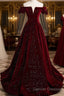 Shiny Off The Shoulder Burgundy Long Prom Dress