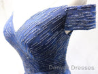 Shiny Off the Shoulder Navy Blue Long Prom Dress, Off Shoulder Blue Formal Evening Dress
