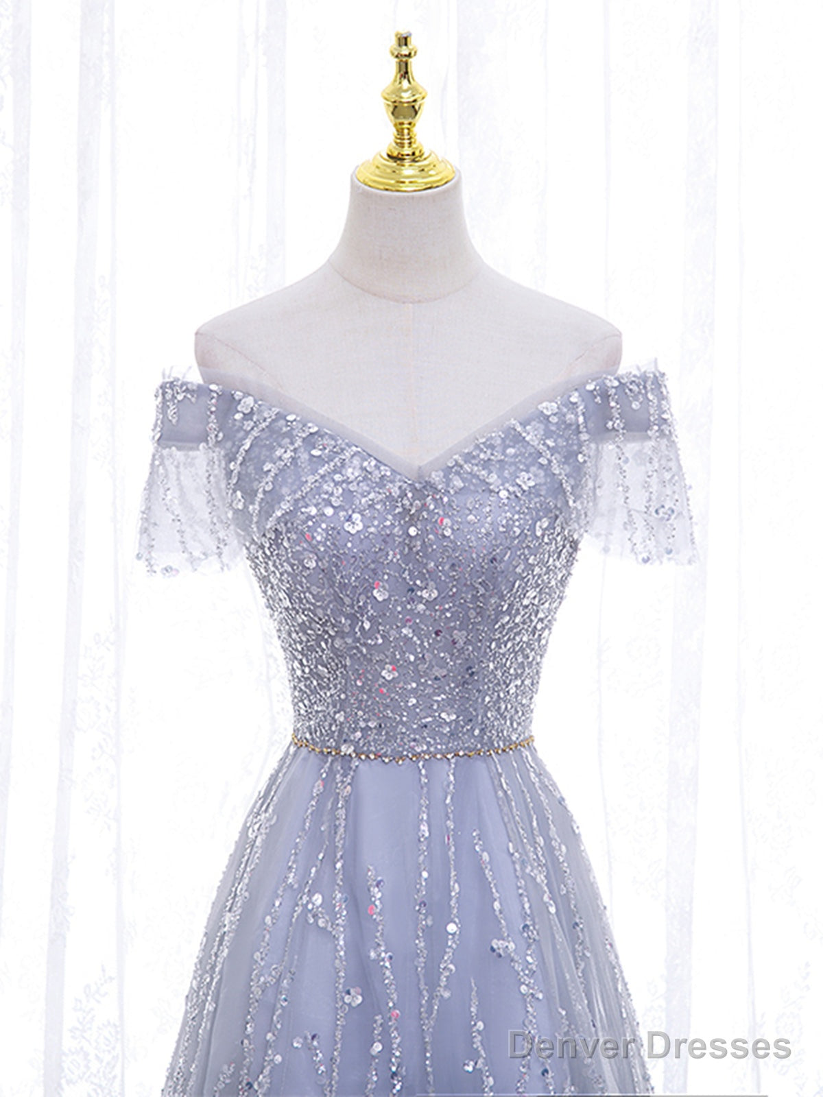 Shiny Off the Shoulder Silver Gray Long Prom Dresses, Silver Gray Long Formal Evening Dresses