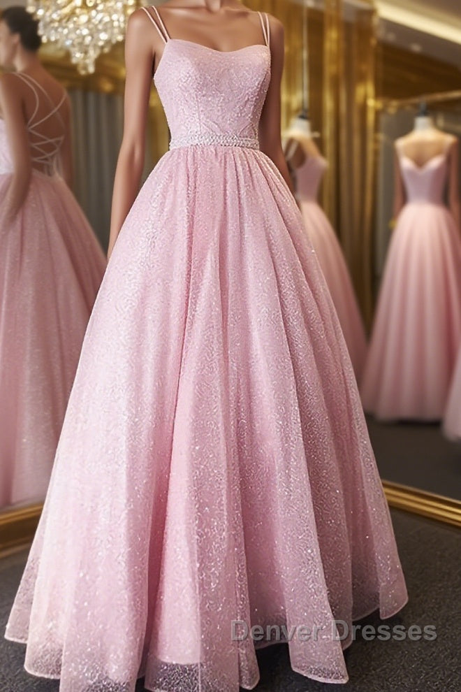 Shiny Pink Backless Long Prom Dress, Pink Open Back Long Formal Evening Dress Main image