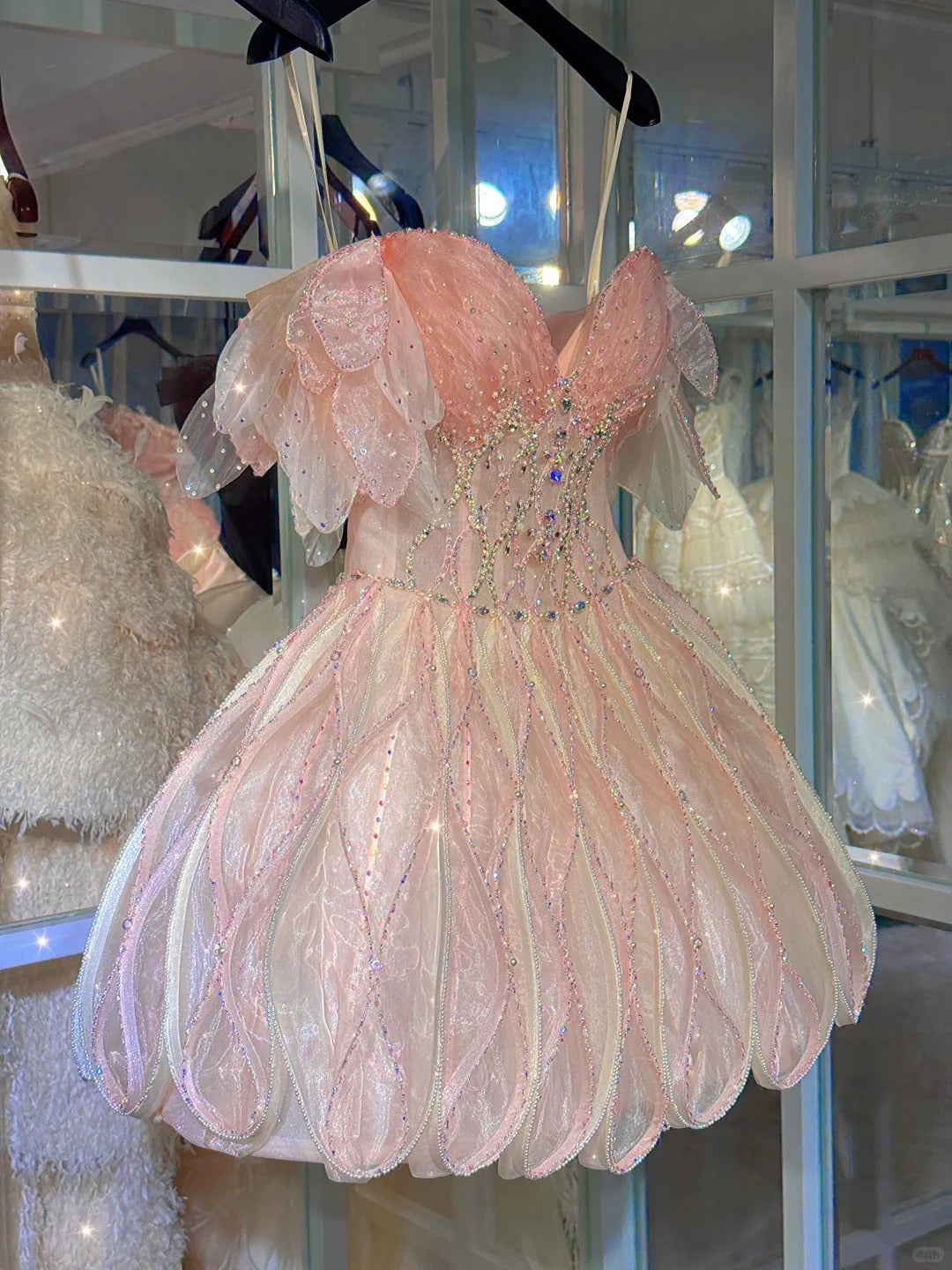 Shiny Pink Beaded Sling Petal Skirt Princess 17Th Birthday Homecoming Dress Secondary image