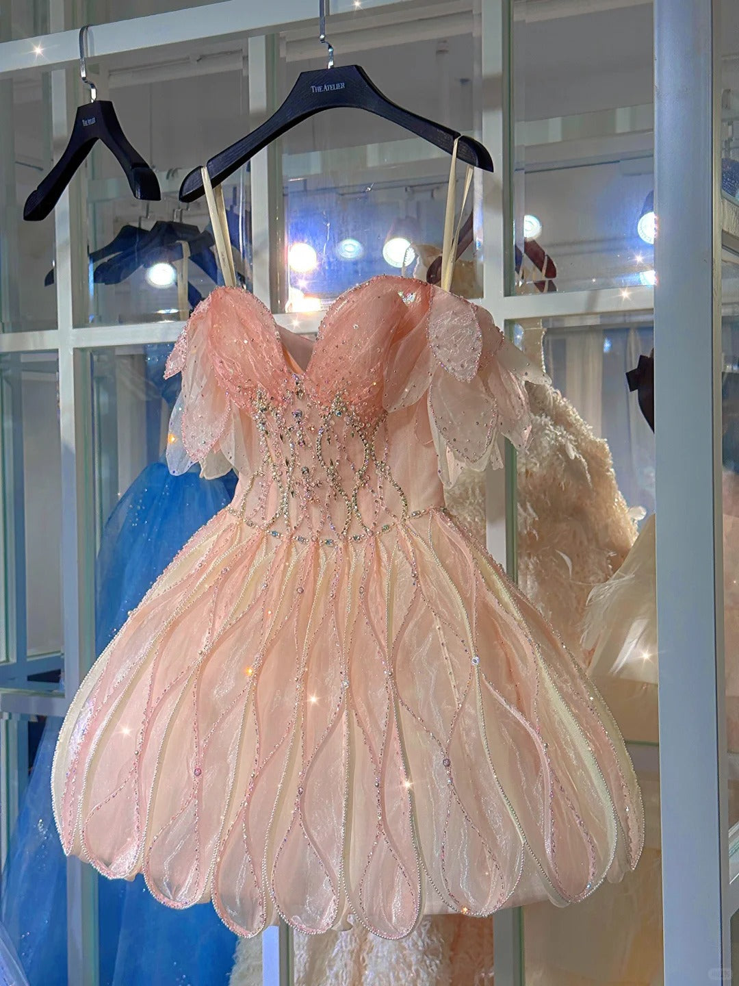 Shiny Pink Beaded Sling Petal Skirt Princess 17Th Birthday Homecoming Dress Main image