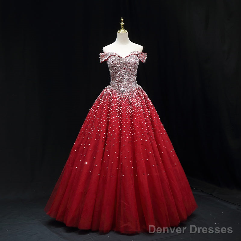 Shiny Red Sequins Pretty Long Formal Dress, Dark Red Sweet 16 Dresses Secondary image