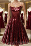 Shiny Sequins Backless Burgundy Short Prom Dress, Backless Burgundy Homecoming Dress, Burgundy Formal Evening Dress