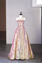 Shiny Sequins Floor Length Prom Dress, Off The Shoulder Evening Party Dress
