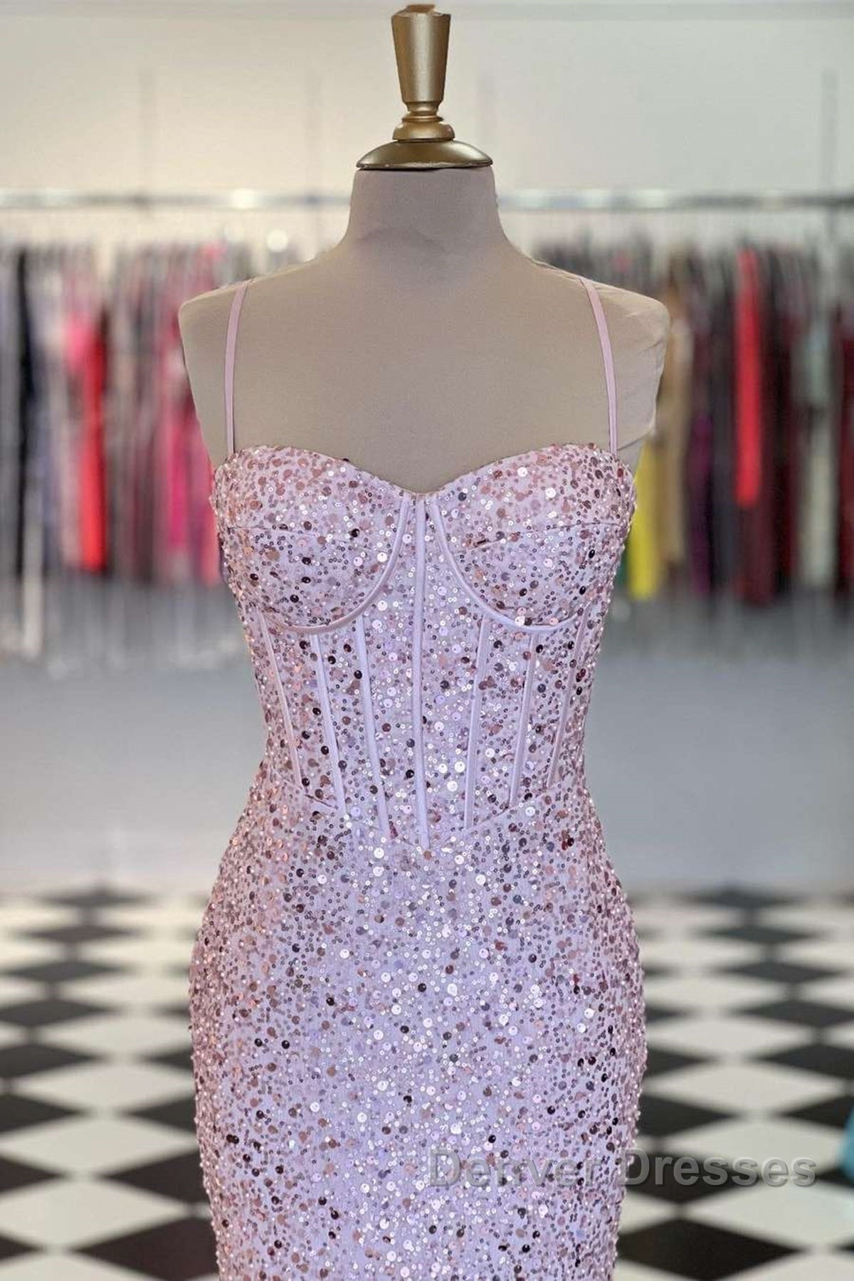 Shiny Sequins Mermaid Pink Long Prom Dress, Sweetheart Neck Pink Formal Dress, Mermaid Pink Evening Dress Secondary image