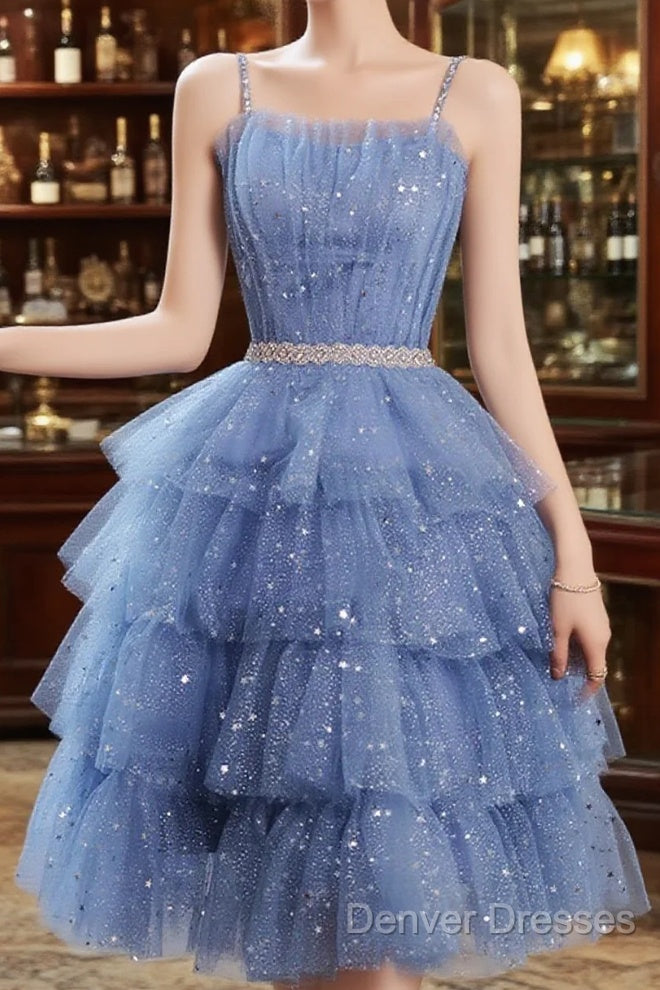Shiny Short Puffy Blue Prom Dress A-Line Puffy Homecoming Dress Main image