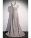 Shiny Silver Simple Long Pleats Prom Dress with Off Shoulder Straps