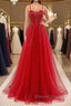 Shiny Sweetheart Neck Red Tulle Beaded Long Prom Dress, Open Back Red Tulle Formal Graduation Evening Dress