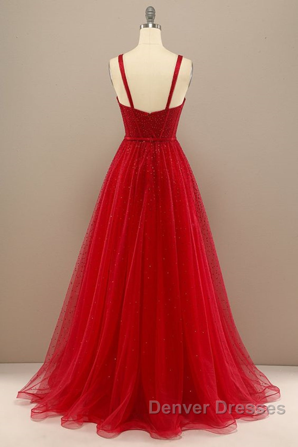 Shiny Sweetheart Neck Red Tulle Beaded Long Prom Dress, Open Back Red Tulle Formal Graduation Evening Dress Secondary image
