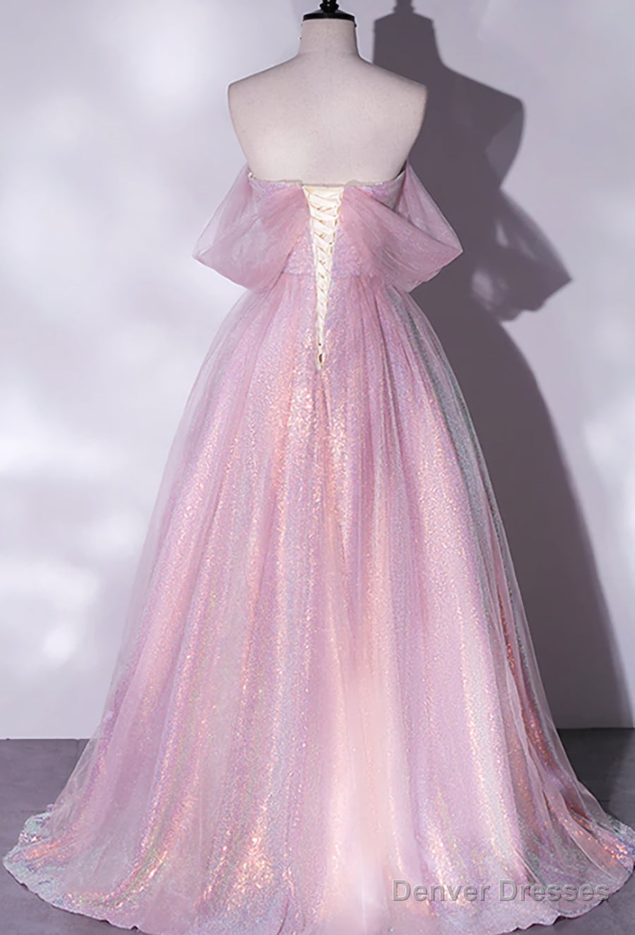 Shiny tulle sequins long pink prom dress A-line evening dress Secondary image