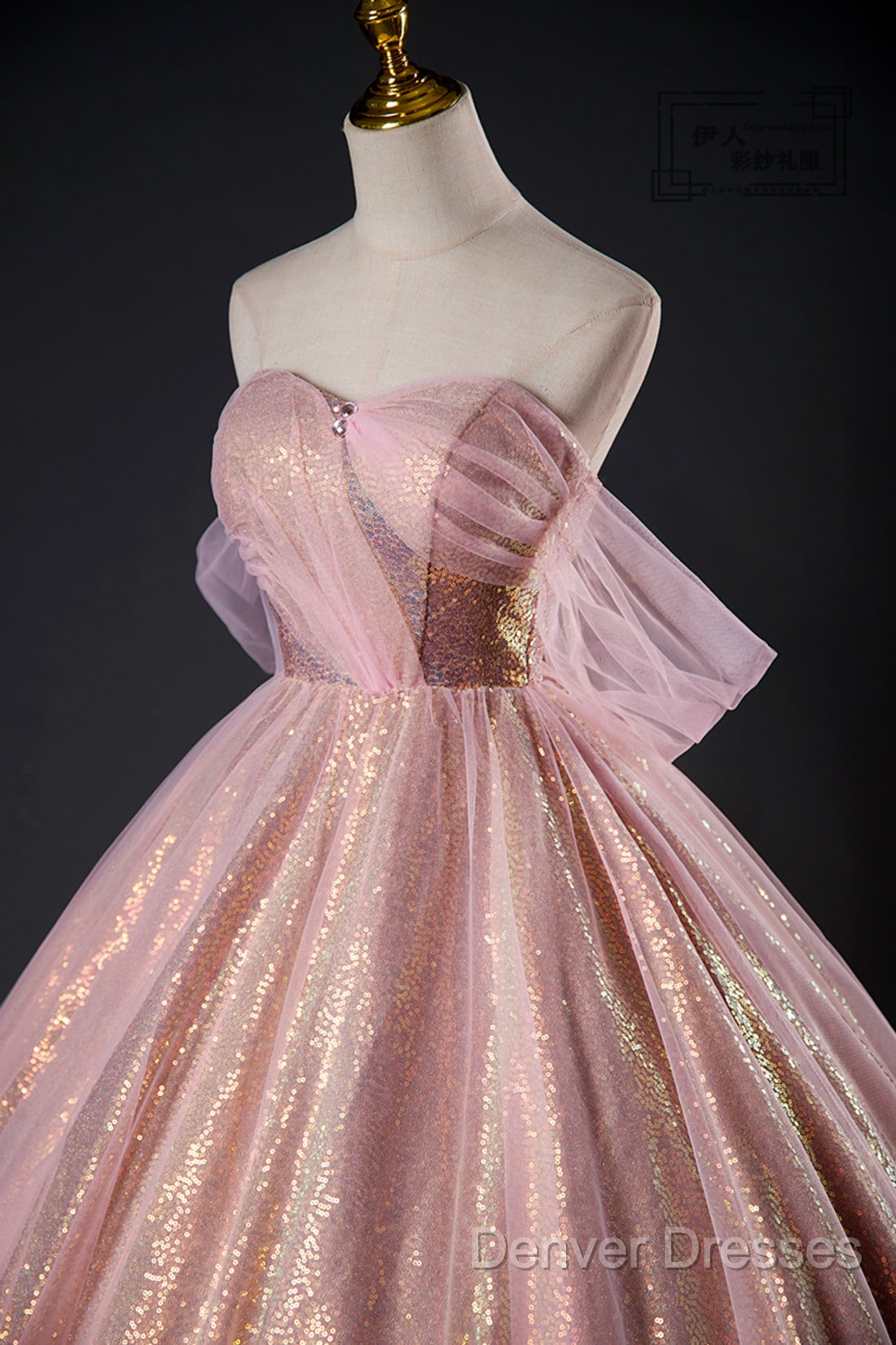 Shiny Tulle Sequins Long Prom Dress, Beautiful Pink Formal Dress Sweet 16 Dress Secondary image