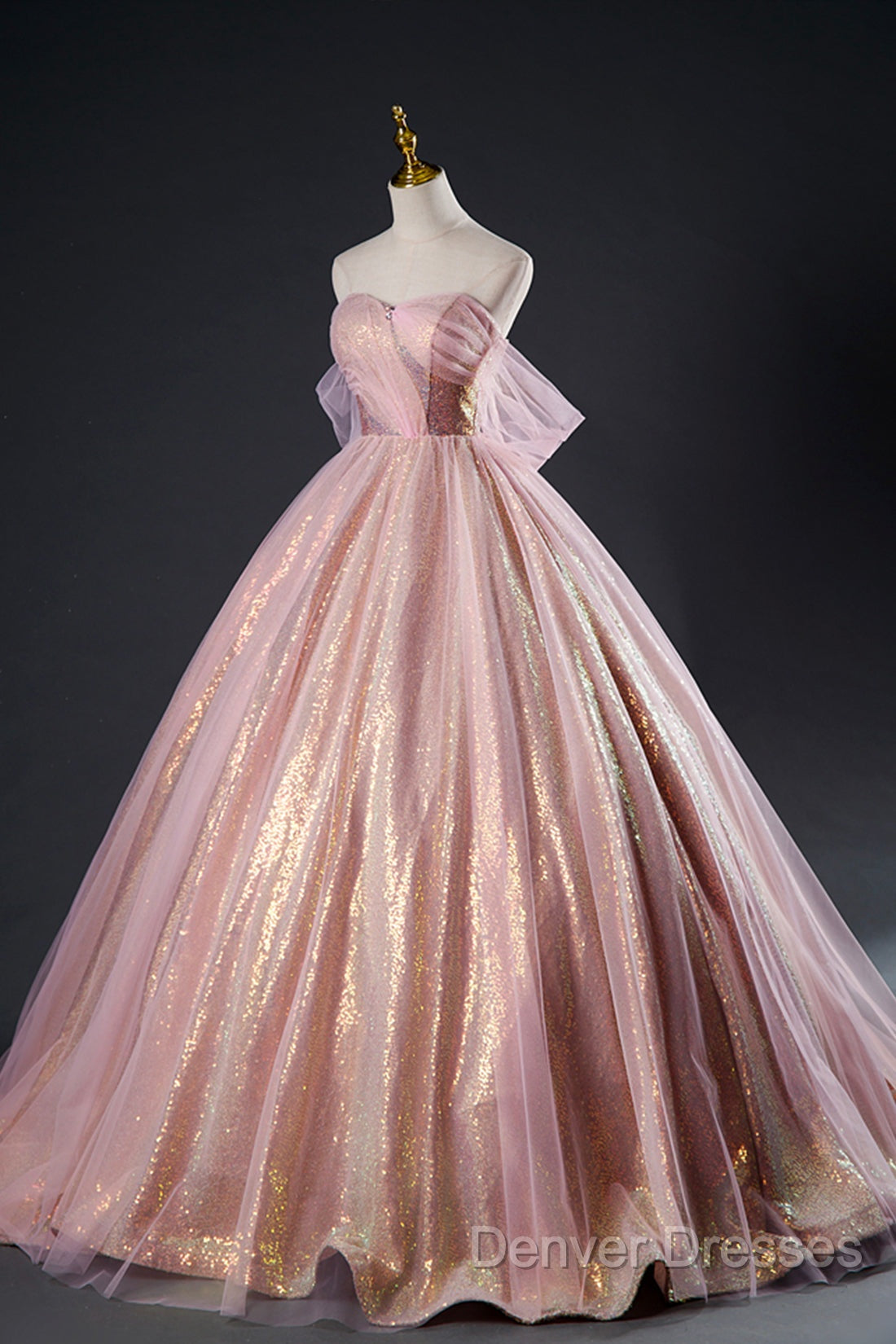 Shiny Tulle Sequins Long Prom Dress, Beautiful Pink Formal Dress Sweet 16 Dress