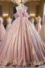 Shiny Tulle Sequins Long Prom Dress, Beautiful Pink Formal Dress Sweet 16 Dress